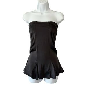 MARCIANO Strapless Top Size Small Black Nylon Ruched Peplum Sexy Slinky Stretch